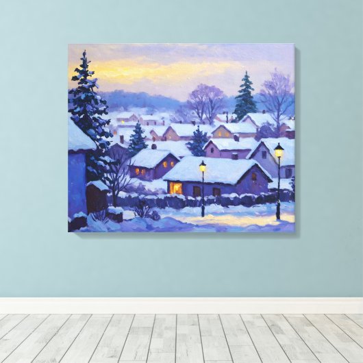 Snowy Forest Village キャンバスプリント (インサイチュ (ウッドフロア))