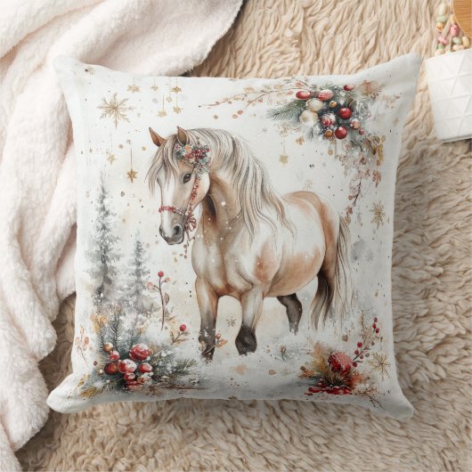 Snowy Forest Winter Horse クッション (ブランケット)