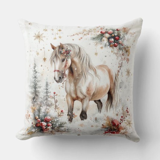 Snowy Forest Winter Horse クッション (正面)