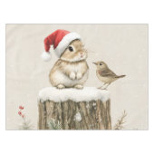 Snowy Forest Winter Woodland Christmas Bunny Bird テーブルクロス (正面(横))