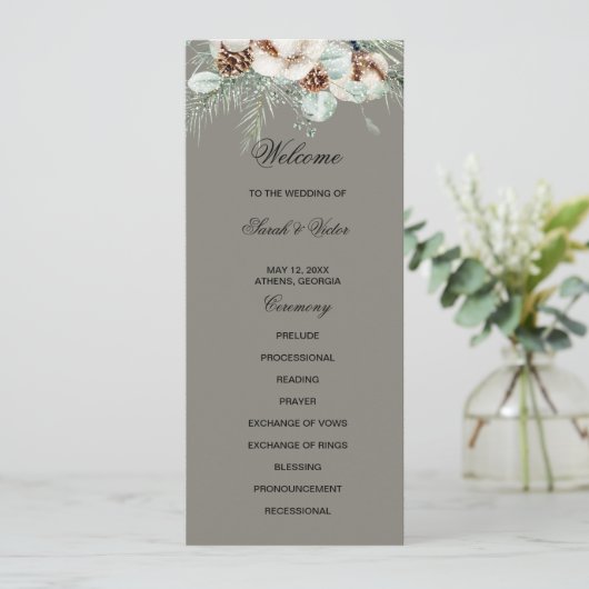 Snowy Greenery floral double side program card プログラム (スタンド正面)