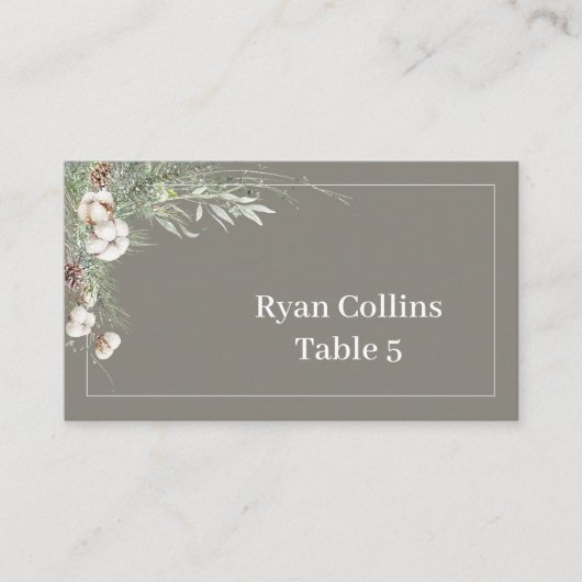 Snowy Greenery Place Cards プレイスカード (正面)