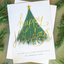 Snowy Happy Holidays Tree Forest Green Photo Gold
