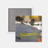 Snowy lake landscape painting magnet マグネット (正面/裏面)