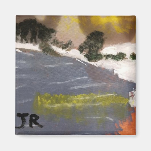 Snowy lake landscape painting magnet マグネット (正面)