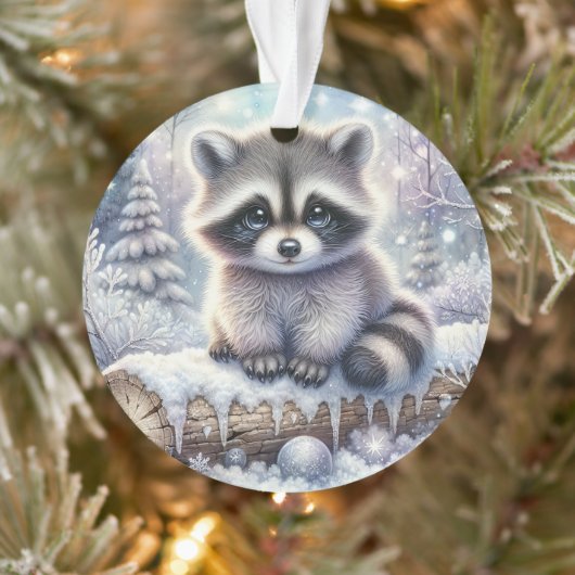 Snowy Log Raccoon & Ornament Ball オーナメント (ツリー)