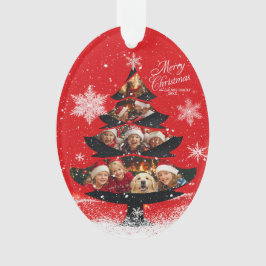 Snowy Merry Christmas Family Photo Tree オーナメント