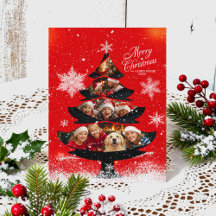 Snowy Merry Christmas Family Photo Tree