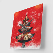 Snowy Merry Christmas Family Photo Tree スクエア壁時計 (傾斜)