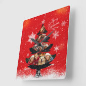 Snowy Merry Christmas Family Photo Tree スクエア壁時計 (傾斜)