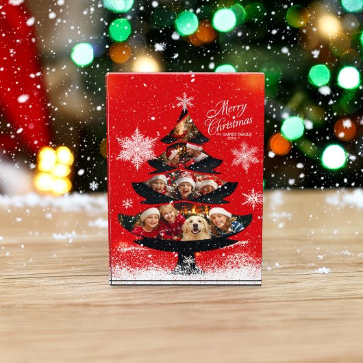 Snowy Merry Christmas Family Tree Photo Block フォトブロック