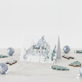 Snowy Mountain Evergreen Baby Shower  サンキューカード