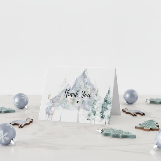Snowy Mountain Evergreen Baby Shower  サンキューカード