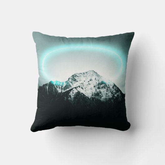 Snowy mountain mysterious blue neon light クッション (裏面)