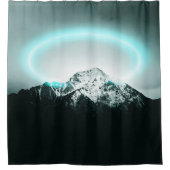 Snowy mountain mysterious blue neon light シャワーカーテン (正面)