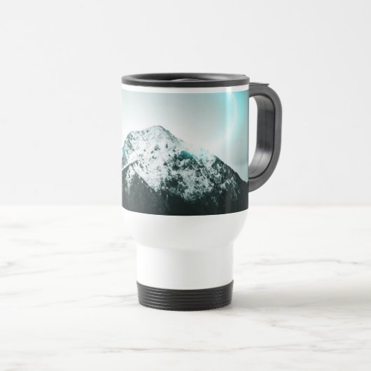 Snowy mountain mysterious blue neon light トラベルマグ (正面右)