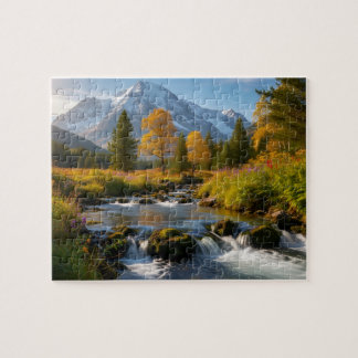 Snowy Mountain Stream Landscape Puzzle ジグソーパズル
