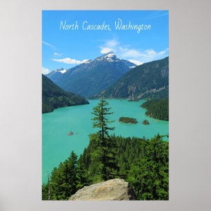 Snowy Mountain Turquoise Lake in Washington ポスター