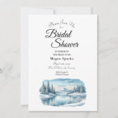 Snowy Mountain Winter Lake Bridal Shower 招待状 (正面)