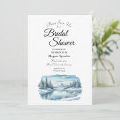 Snowy Mountain Winter Lake Bridal Shower 招待状 (スタンド正面)