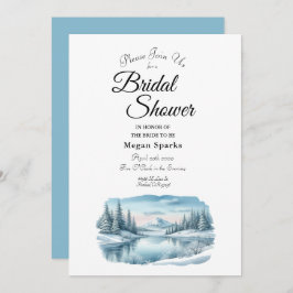 Snowy Mountain Winter Lake Bridal Shower 招待状