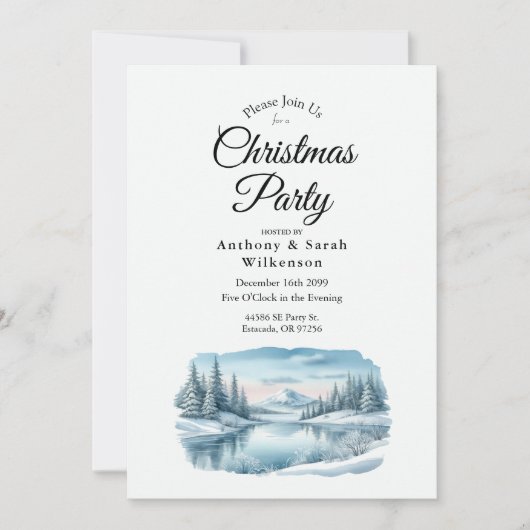 Snowy Mountain Winter Lake Christmas Party 招待状 (正面)
