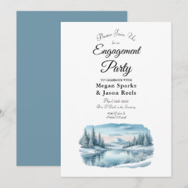 Snowy Mountain Winter Lake Engagement Party 招待状