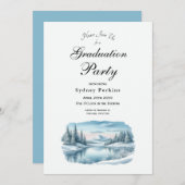Snowy Mountain Winter Lake Graduation Party 招待状 (正面/裏面)