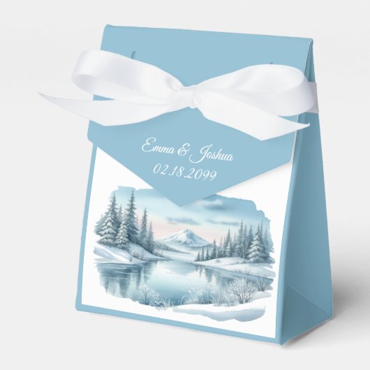 Snowy Mountain Winter Lake Wedding フェイバーボックス (正面サイド)