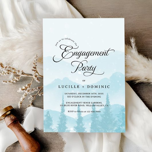 Snowy Mountains Winter Engagement Party 招待状