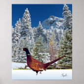 Snowy Mountains with Pheasant Semi Gloss Poster ポスター (正面)