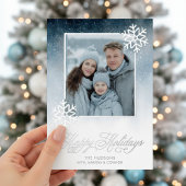 Snowy Night Blue Foil Happy Holidays 箔シーズンカード