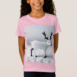 Snowy Night Scene Comes Alive with Deer Tシャツ