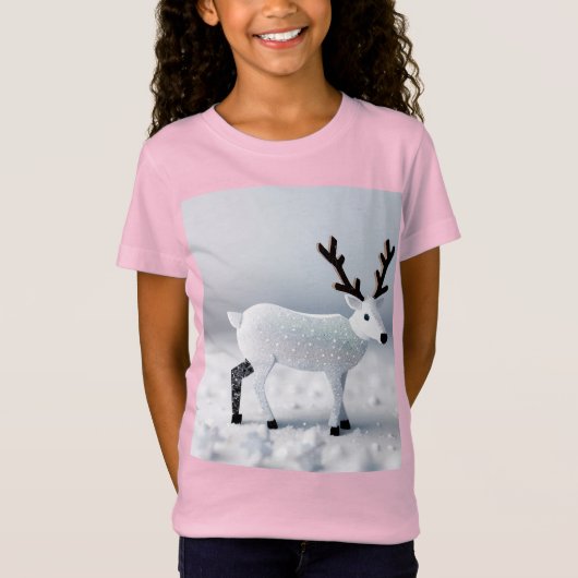 Snowy Night Scene Comes Alive with Deer Tシャツ (正面)