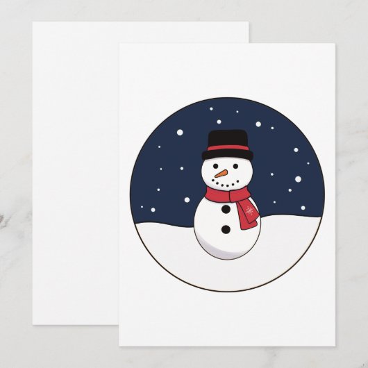 Snowy Night Snowman Christmas シーズンカード (正面/裏面)