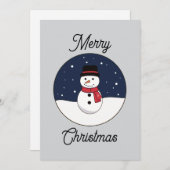 Snowy Night Snowman Merry Christmas  シーズンカード (正面/裏面)