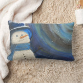Snowy Night Snowman Throw Pillow Original Art ランバークッション (ブランケット)