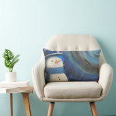 Snowy Night Snowman Throw Pillow Original Art ランバークッション (椅子)