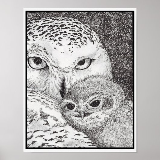 Snowy Owl and Baby Owl ポスター (正面)