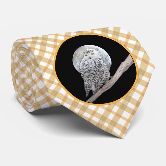 Snowy Owl and Moon Painting - Original Bird Art ネクタイ (ロール)