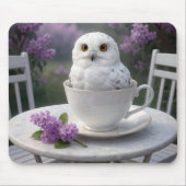 Snowy Owl in a Teacup with Lilacs マウスパッド (正面)