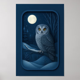 Snowy Owl in Moonlight ポスター