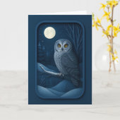 Snowy Owl in Moonlight Card カード (黄色い花)