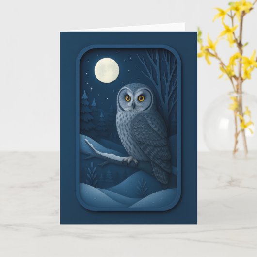 Snowy Owl in Moonlight Card カード (黄色い花)