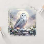Snowy Owl in Moonlit Winter Garden カード (正面/裏面インサイチュ)