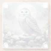 Snowy Owl in Moonlit Winter Garden ガラスコースター (裏面)