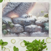 Snowy Owl in Moonlit Winter Garden キッチンタオル (折り畳み)