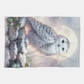 Snowy Owl in Moonlit Winter Garden キッチンタオル (横)