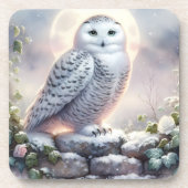 Snowy Owl in Moonlit Winter Garden コースター (正面)