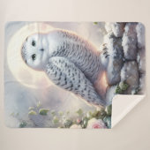Snowy Owl in Moonlit Winter Garden シェルパブランケット (正面(横))